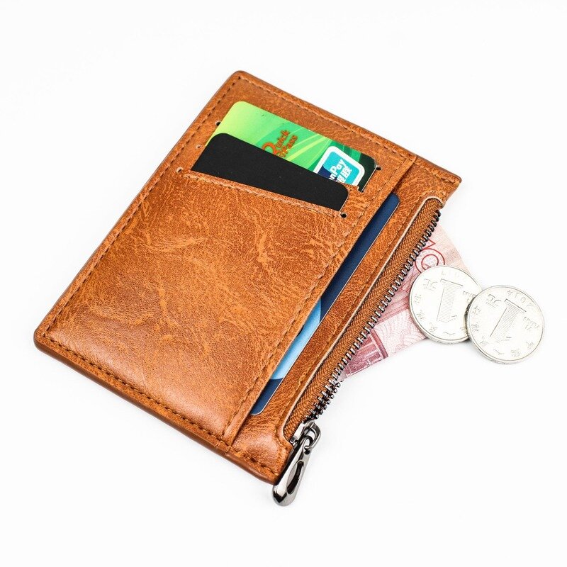 الرجال عادية الإبداعية سستة تغيير بطاقة حقيبة بولي Leather الجلود متعددة الوظائف الأعمال معرف البنك حامل بطاقة الائتمان عملة محفظة محفظة