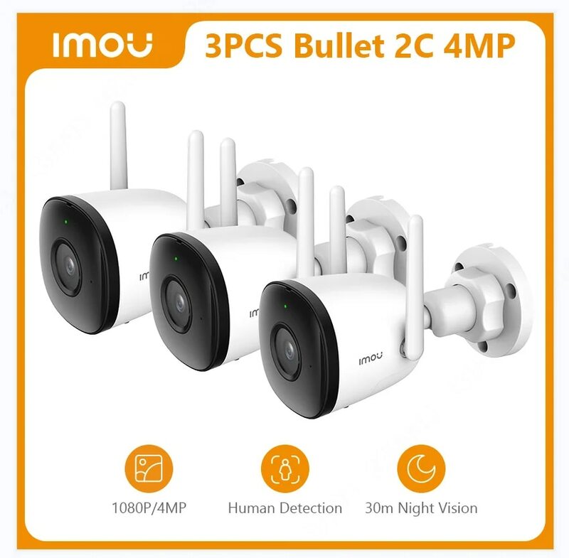 IMOU 3 قطعة رصاصة 2C 4MP واي فاي كاميرا مانعة لتسرب الماء منظمة العفو الدولية الكشف عن الإنسان في الهواء الطلق كاميرا مراقبة IP بالجملة