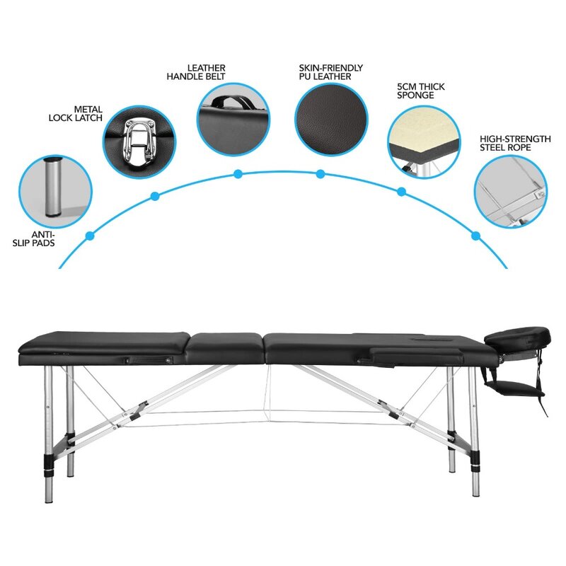 طاولة تدليك محمولة بأرجل من الألومنيوم ، سرير تدليك ، قابل للتعديل لصالون السبا ، وشم رموش ، 82 في الارتفاع