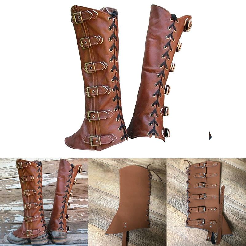 PU واق ساق حذاء Steampunk المحارب القرون الوسطى القوطية غطاء الحذاء ل فرسان تنكرية زي ملحق تأثيري الدعائم النساء الرجال