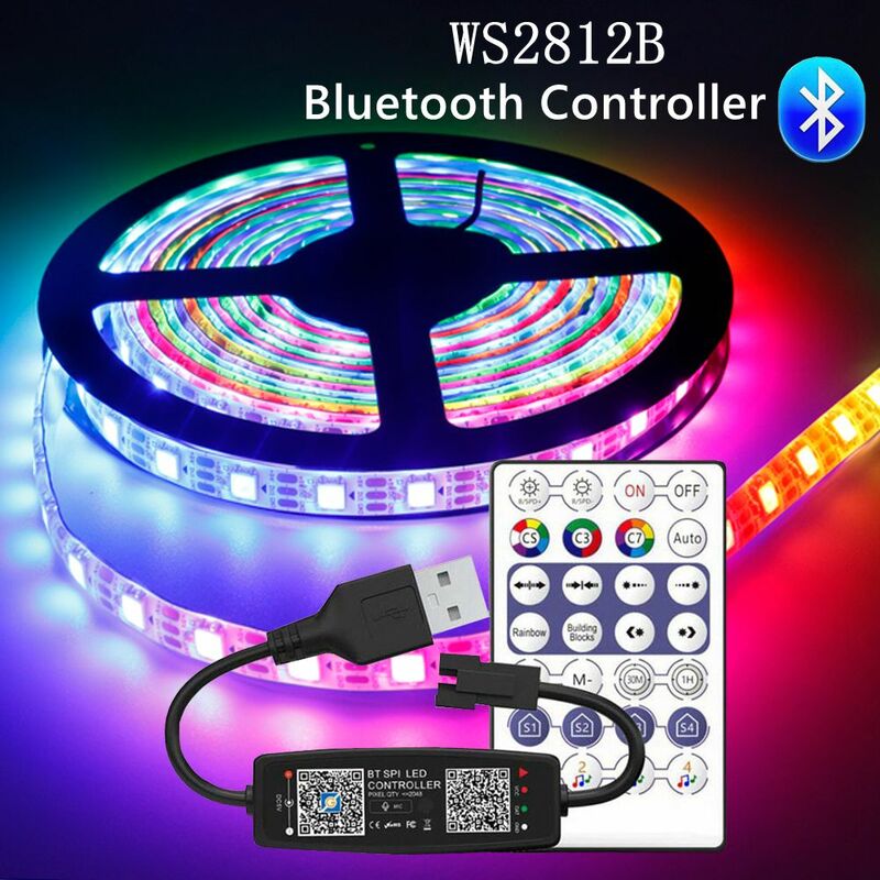 مقاوم للماء الذكية RGB LED الشريط ، عنونة بشكل فردي ، 28 مفاتيح ، بلوتوث مجموعة تحكم الموسيقى ، WS2812B ، تيار مستمر 5V