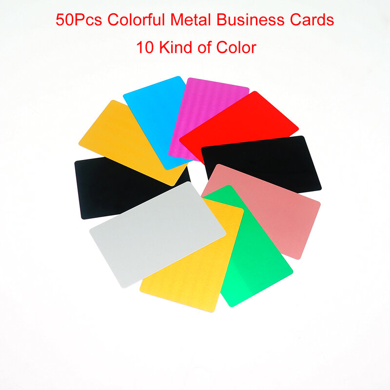 50 قطعة بطاقات الأعمال المعدنية الملونة سبائك الألومنيوم بطاقة فارغة ل CO2 الألياف الليزر بمناسبة النقش DIY بها بنفسك