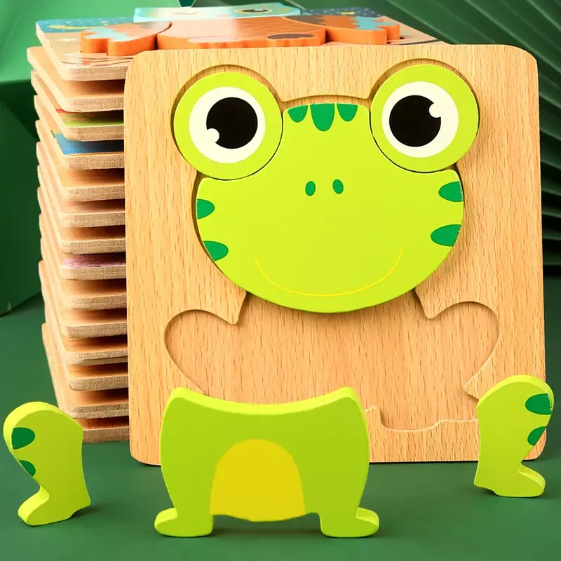 لغز حركة مرور حيوانات كرتونية خشبية ثلاثية الأبعاد ، لعبة إدراك للتعلم المبكر ، ألعاب للأطفال ، جودة عالية