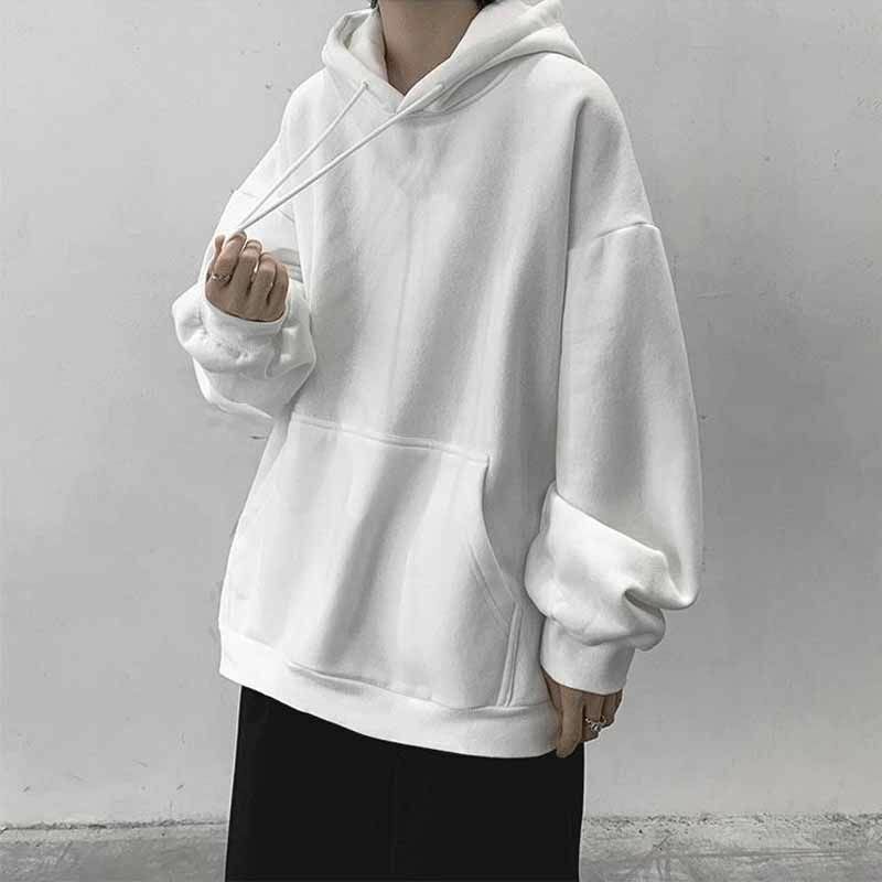 Solid Color Oversize Hoodie Men Autumn and Winter Fleece Male Casual Sweatshirts Streetwear Korean Fashion Hip Hop Hoodies