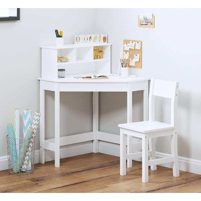 مكتب دراسة خشبي من UTEX مع كرسي للأطفال ، مكتب للكتابة ، تخزين وقفص ، استخدام منزلي ومدرسي ، أبيض