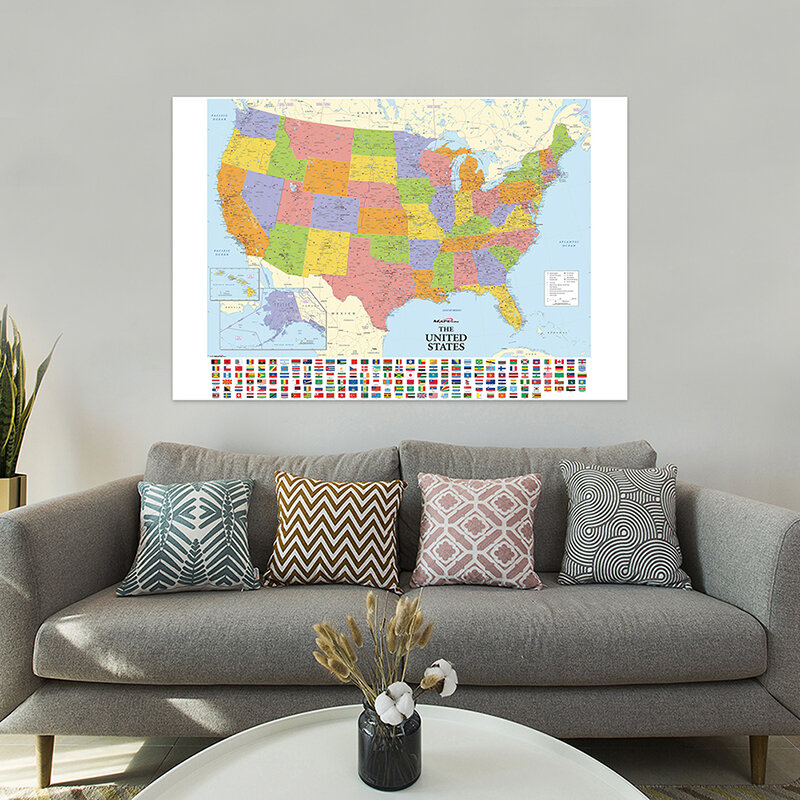 ريترو أمريكا خريطة مع بلد العلم ، غير المنسوجة النسيج ، غير مؤطرة ملصق ، طباعة ، مكتب ديكور ، مدرسة التدريس اللوازم ، 100x70cm