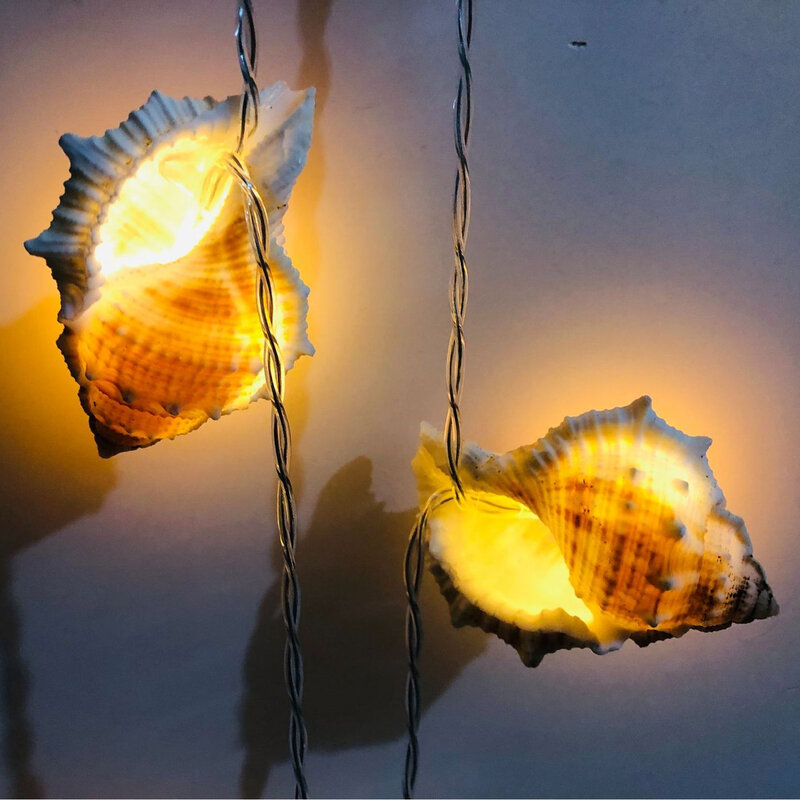 Shell String Light Unique Coastal Style Lighting Plastic Hand-made Battery Powered Beach Themed Decor For Holiday Party