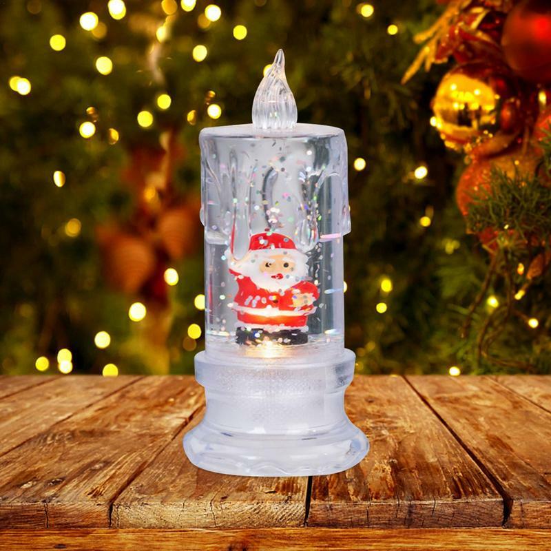 عيد الميلاد الشموع الكهربائية ، LED عديمة اللهب ، بطارية تعمل ، سانتا ، ثلج ، ندفة الثلج ، ليلة ، تدفق المياه فانوس