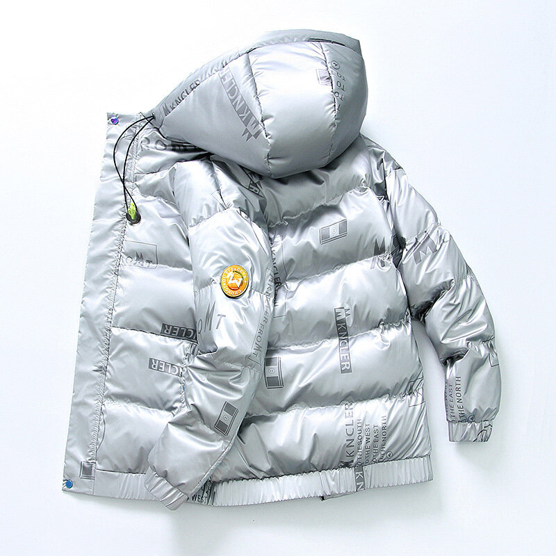 2022Men's Winter 90% White Duck Down Down Jacket Men's Casual Loose Bright Printed Down Jacket Outdoor Waterproof Hooded Jacket