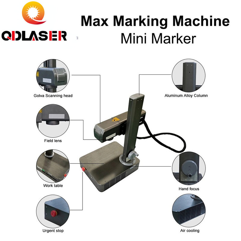 Qdالليزر 20 واط الألياف الليزر ماكس آلة وسم علامة صغيرة لوضع العلامات المعادن الفولاذ المقاوم للصدأ