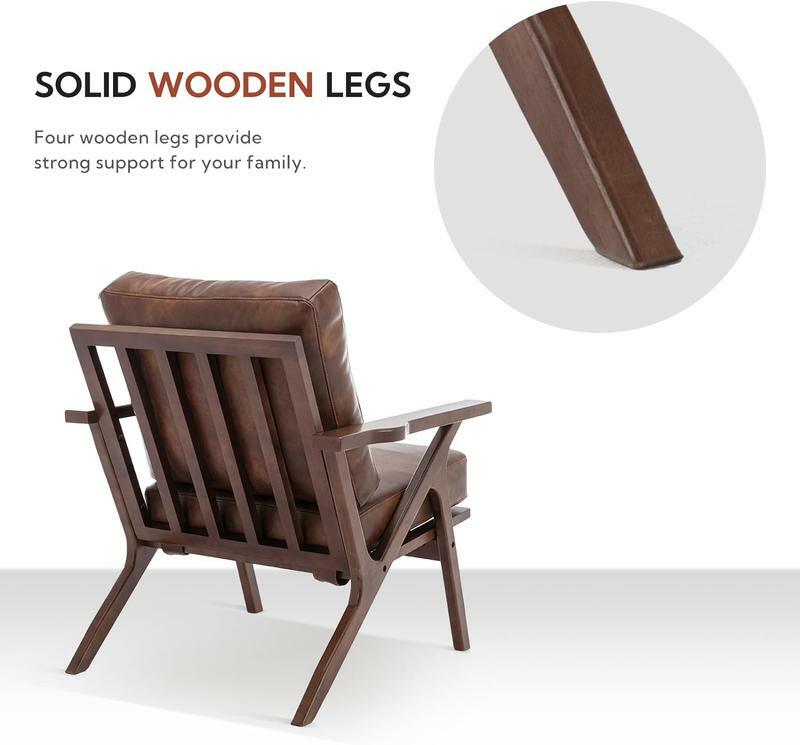 كرسي بذراعين من جلد Ebello PU مع إطار من الخشب الصلب ، منجد R ، بعرض 30 بوصة