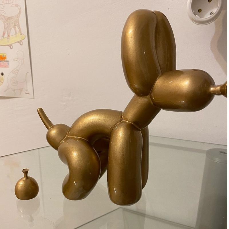 بالون الكلب هزلي براز تمثال الراتنج الحيوان النحت ديكور المنزل الراتنج الحرفية مكتب ديكور الدائمة الذهب الأسود