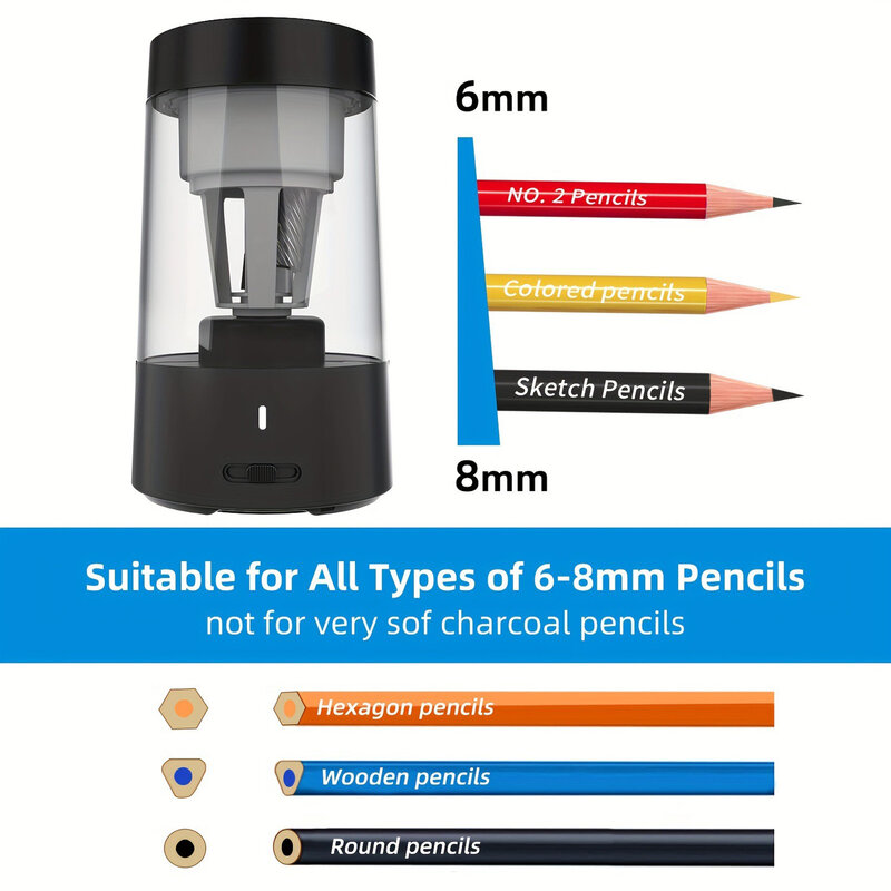 براية أقلام رصاص كهربائية محمولة ، أوتوماتيكية بالكامل ، وشحذ سريع ، و 6 ،-8 ، وأقلام رصاص خشبية ، ومدرسة ومكتب