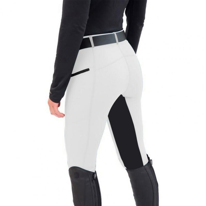 High Waist Punk Women Racing Trousers Elastic Ninth Length Riding Pants Splicing Color Exercise Equestrian Pants Female Clothing