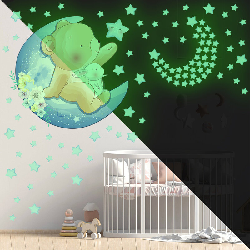 الكرتون الحيوان نجوم مضيئة الجدار ملصق للأطفال غرفة نوم خلفية ديكور المنزل توهج في الظلام مزيج ملصقات