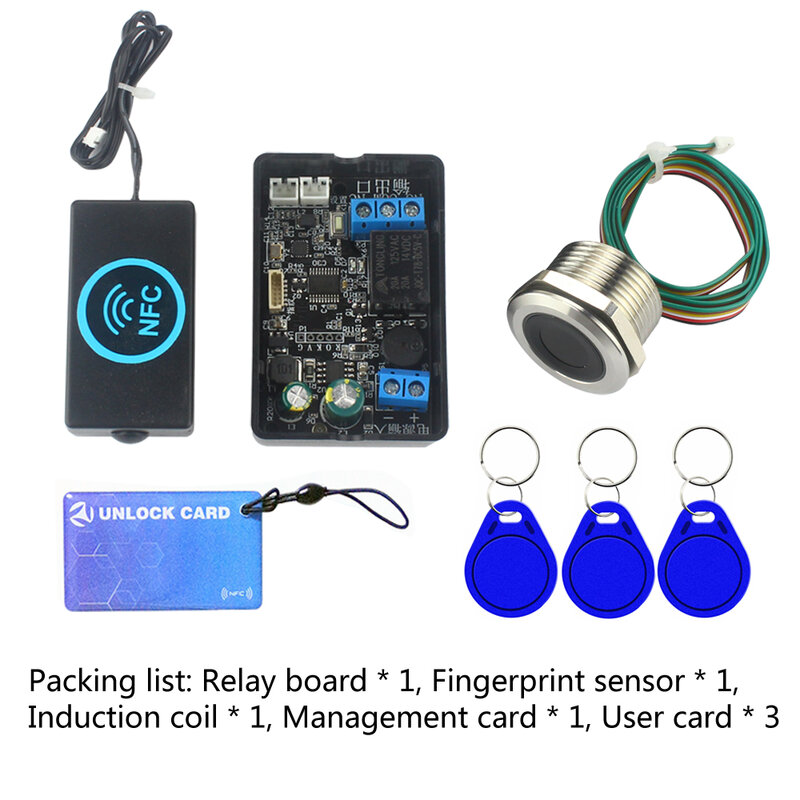 الهاتف المحمول NFC التعريفي وحدة التتابع ، لوحة التحكم في الوصول بصمات الأصابع ، تحكم بطاقة IC ، فتح باب السيارة ، DIY بها بنفسك ، DC10V-120V
