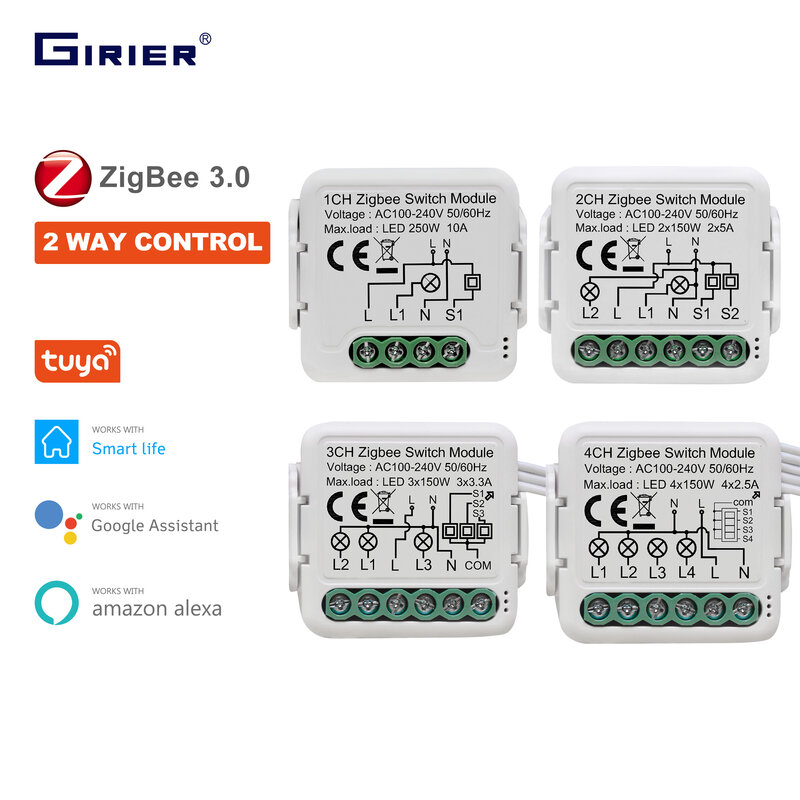 غيريير مفتاح ذكي يعمل مع مساعد جوجل المنزلي أليكسا, وحدة تبديل ذكية تويا، ZigBee 3.0، يدعم التحكم بطريقين، مجموعة 1، 2، 3، 4، قدرة 10 أمبير