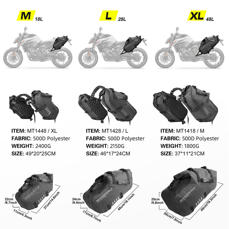حقيبة رانوووك للدراجات النارية 100% مقاومة للماء 18L/28L/48L سعة كبيرة 2 قطعة حقيبة دراجة نارية عالمية تناسب سرج الحقائب الجانبية