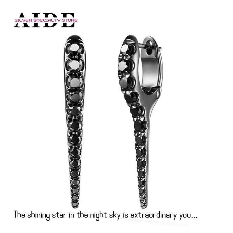 AIDE 925 الفضة فاسق برشام الأسود الزركون الأذن مشبك هوب أقراط للنساء ثقب القرط قلادة مشبك مجوهرات arداعي Joyero