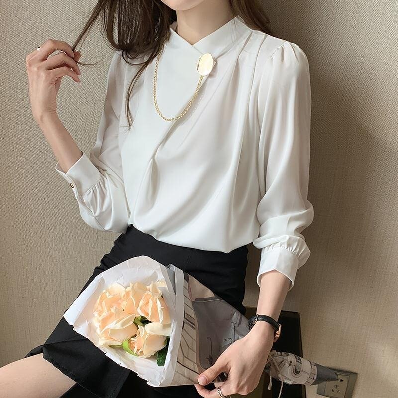 QWEEK-بلوزات بيضاء من الساتان بأكمام طويلة للنساء ، قميص مكتب أنيق للإناث ، موضة كورية ، كلاسيكية غير رسمية ، جمالية أنيقة ، Y2K