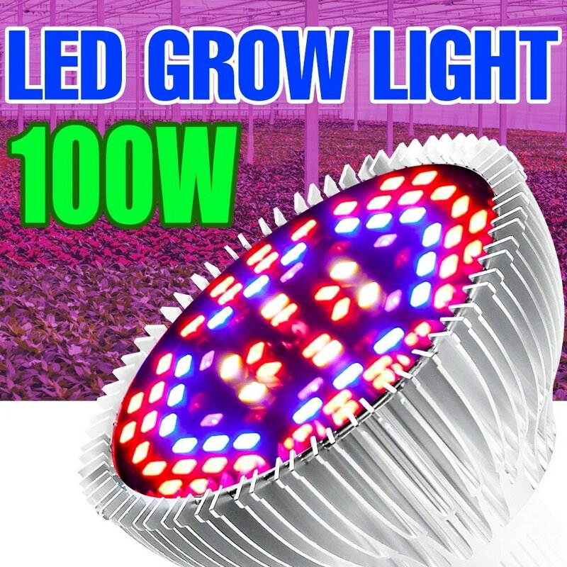 مصباح LED للنباتات E27 مصباح فيتو شاشة ليد بطيف كامل E14 تنمو ضوء 18 واط 28 واط 30 واط 50 واط 80 واط 100 واط بذور الدفيئة من الزهور في الأماكن المغلقة