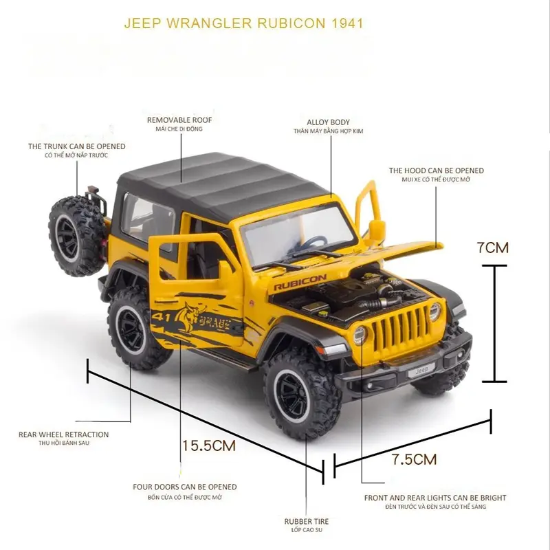 سيارة جيب-wrandler Rubicon نموذج معدني للأطفال ، مركبات معدنية مع صوت وإضاءة ، ألعاب سيارة خلفية للأولاد ، اسحب!
