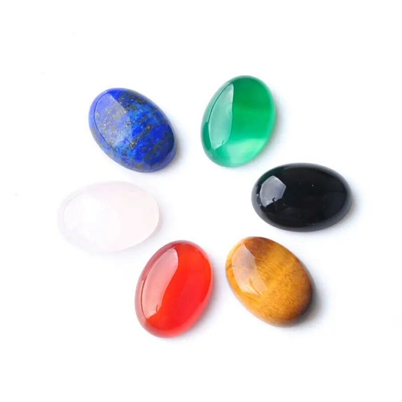 حبة كابوشون بيضاوية لصنع الحلي ، أحجار كريمة طبيعية ، ألوان مختلطة ، حبات كابينة ، بدون ثقب ، 10x14x5 ، BU800 ، 10 في اللوت