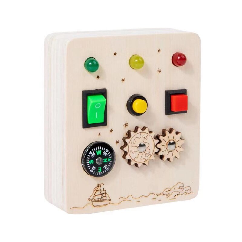 بوصلة خشبية لوحة حسية مع ضوء LED للأطفال ، ألعاب مونتيسوري ، مفتاح تحكم ، ألعاب تعليمية ، سهلة التركيب ، من 2 إلى 4 سنوات