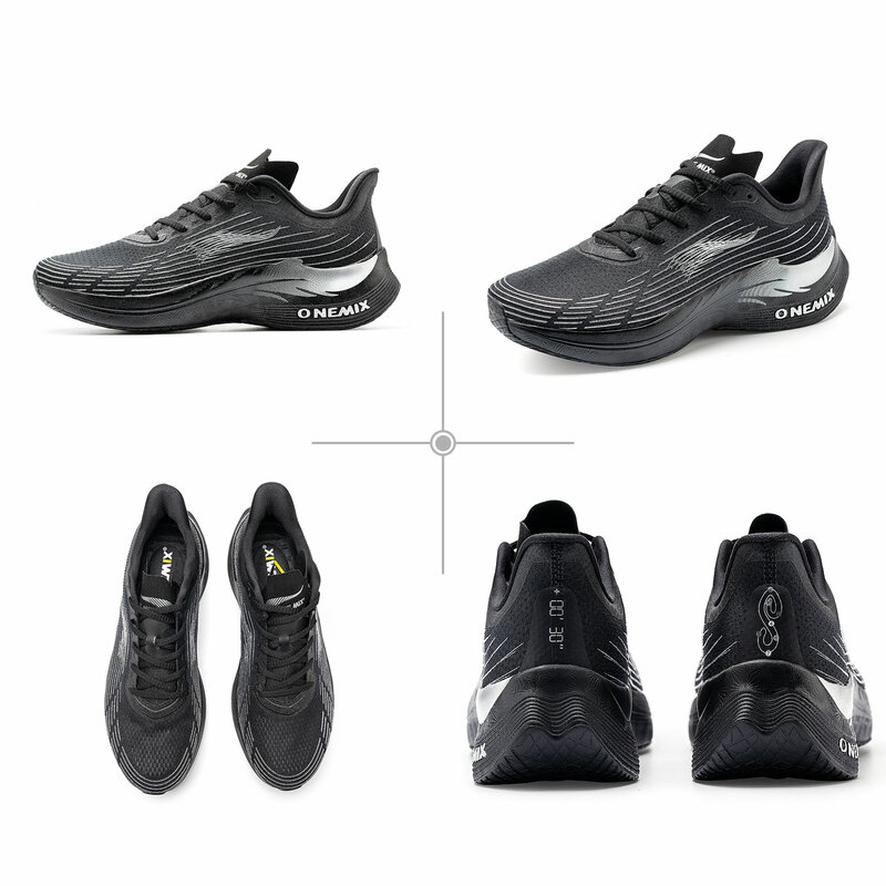 حذاء رياضي رجالي من ONEMIX مصنوع من الكربون للجري باللون الأسود قابل للتنفس ذو علامة تجارية فاخرة ومقاوم للاهتراء حذاء رياضي للمشي في الهواء الطلق