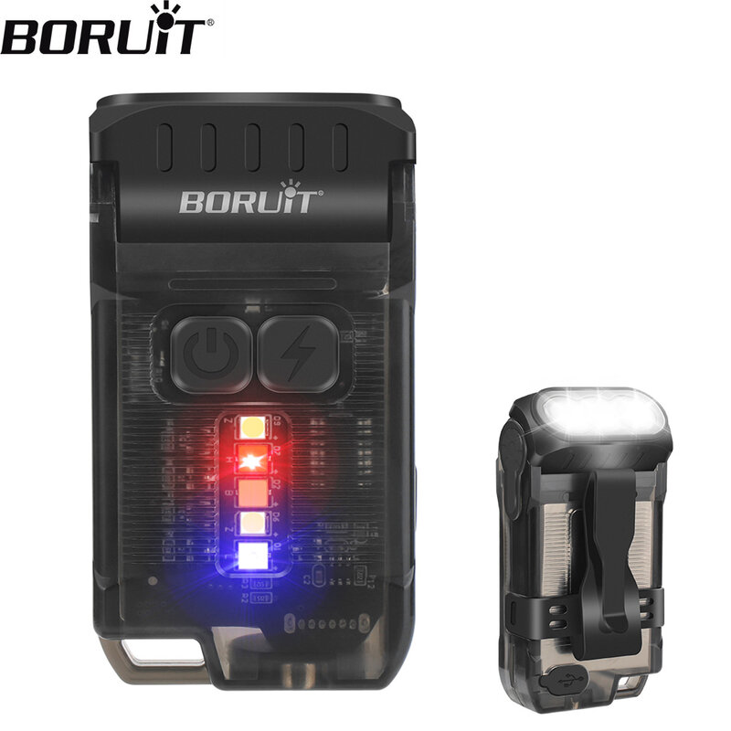 BORUiT-V15 EDC المحمولة سلسلة المفاتيح مصباح يدوي ، الشعلة الصغيرة ، نوع-C ، ضوء العمل القابلة لإعادة الشحن مع مشبك مغناطيسي ، فانوس جيب الطوارئ