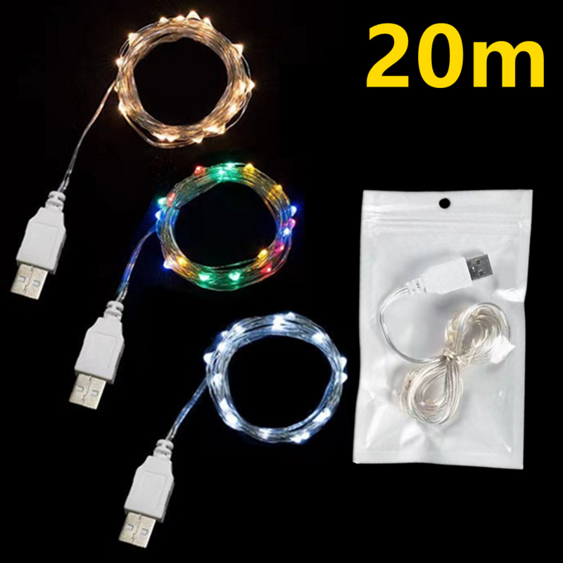 USB LED سلسلة أضواء لعيد الميلاد الديكور ، أضواء الجنية مقاوم للماء ، أسلاك الفضة والنحاس ، ضوء جارلاند ، حفل زفاف ، 3 m ، 10 m ، 20m