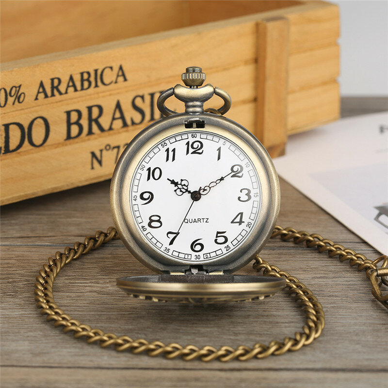 البرونزية نحت التنين نمط قلادة كوارتز ساعة الجيب للرجال النساء قلادة سلسلة ساعة عرض الأرقام العربية reloj