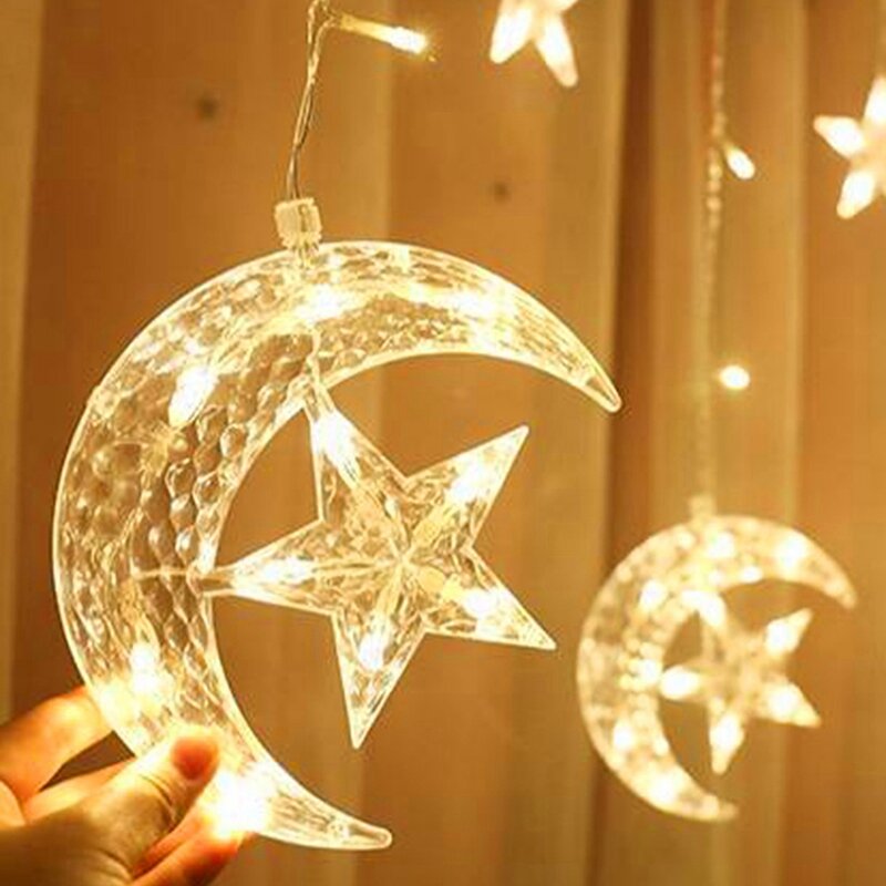 ضوء سلسلة LED للقمر والنجم ، ديكور العطلة ، مصباح ستارة ، فانوس نيون للزفاف ، ديكور رمضان