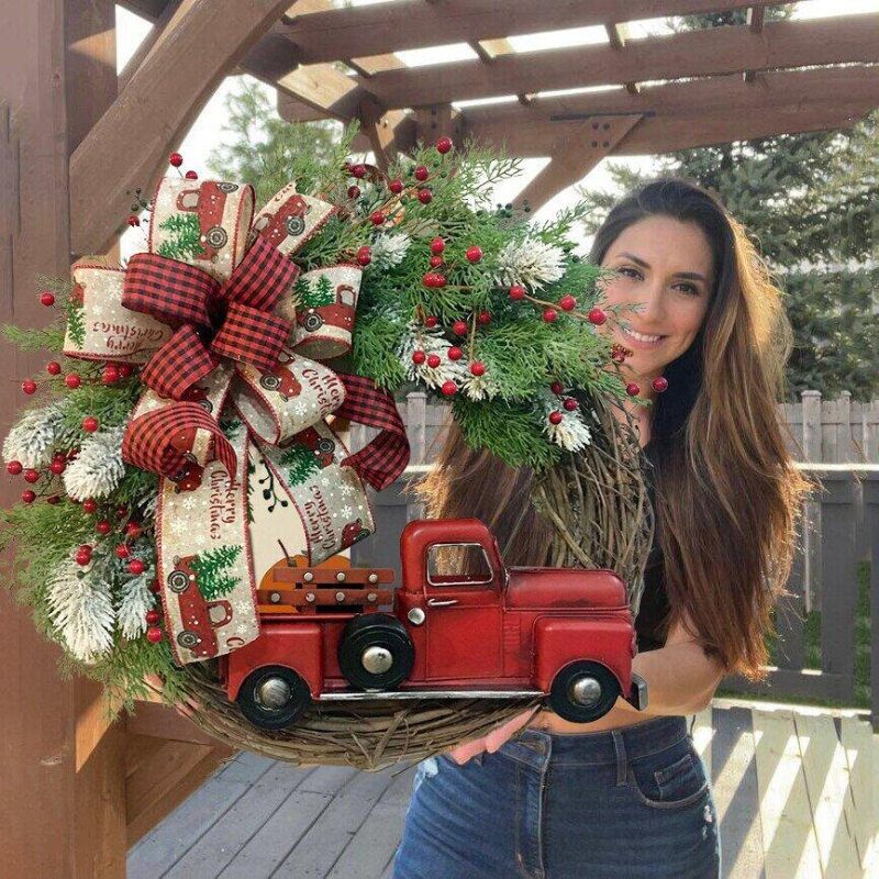 اكاليل اليقطين الشاحنات الحمراء ، علامات تعليق الباب ، الدعائم وضع المشهد ، زينة عيد الميلاد