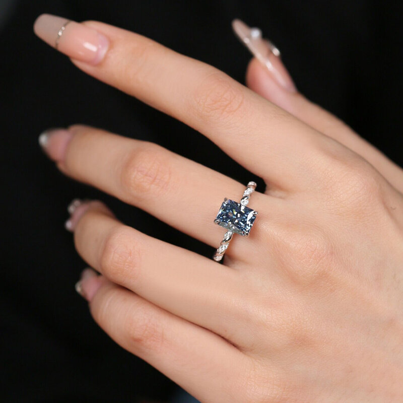 خاتم فضة إسترليني S925 للنساء ، خاتم مويسانيتي 3 قيراط ، اللون الأصلي ، خاتم فاخر أزرق للمشاركة والزفاف ، جودة عالية