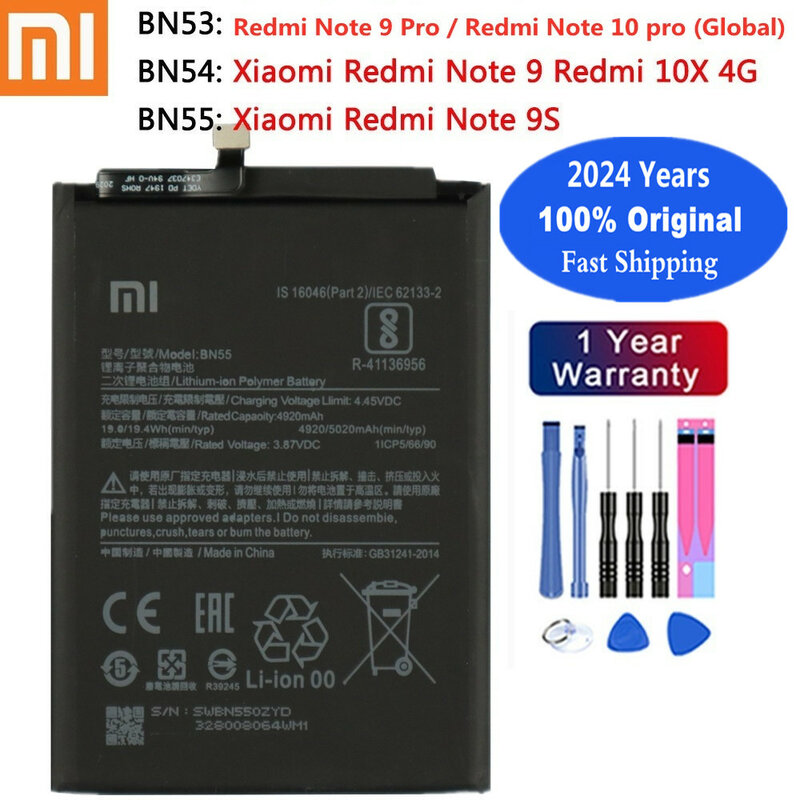 بطارية لـ Xiaomi Redmi ، بطاريات الهاتف الأصلية ، BN53 ، BN54 ، BN55 ، 10X ، 4G ، Note 9 p ، 5G ، Note 9S ، Note 10 p ،
