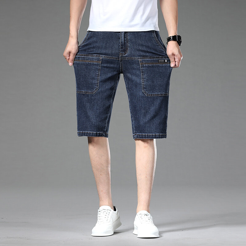 سراويل جينز كاجوال للرجال بجيوب متعددة ، قطن مرن ، سراويل بضائع للركبة مستقيمة ، ملابس عالية الجودة ، موضة الصيف ، 36 ، 38 ، 40