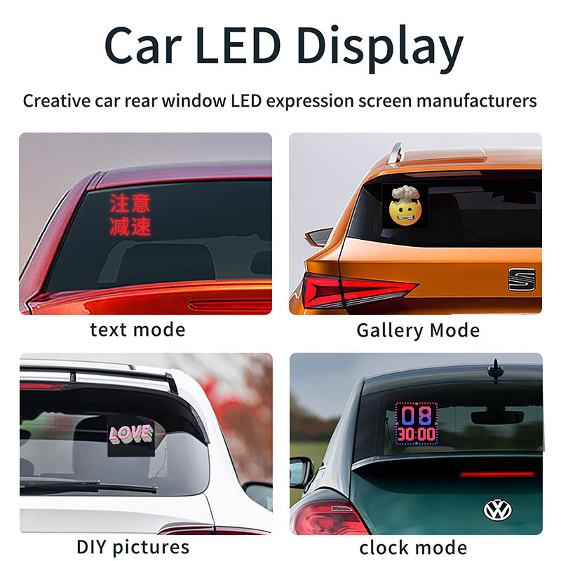 32x32LED عرض على السيارة الخلفية نافذة الهاتف المحمول APP التحكم بالألوان الكاملة LED التعبير لوحة الشاشة عرض مضحك جدا على السيارة
