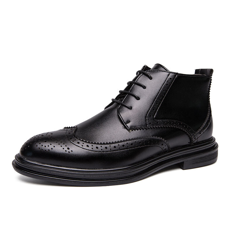 رجال الأعمال الكلاسيكية عالية أعلى الأحذية الجلدية قصيرة الأحذية الرسمية كبيرة الحجم الرجال الأحذية البروغ الرجعية الأحذية الجلدية PX099