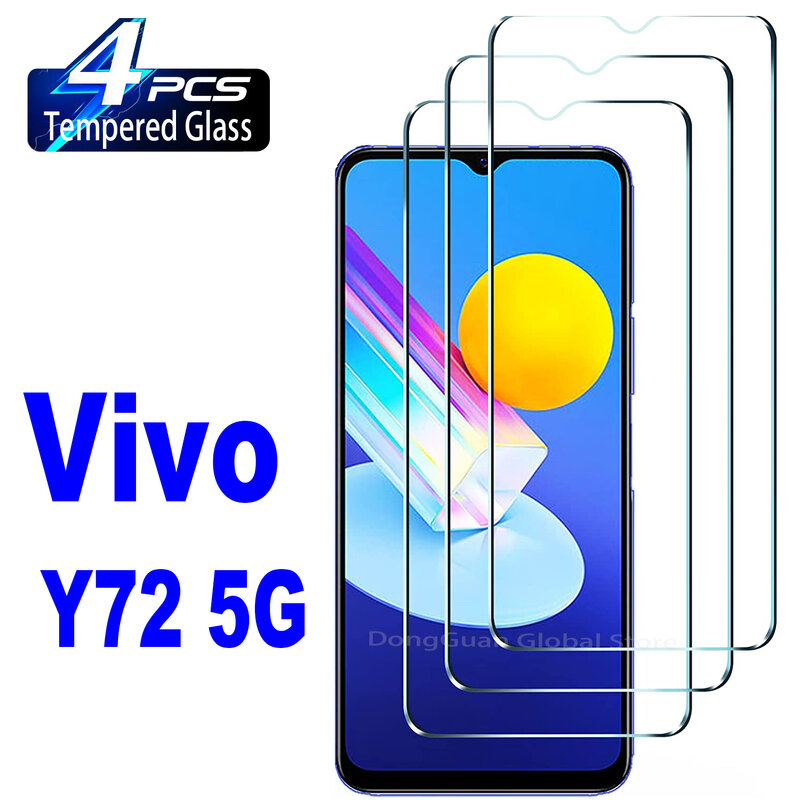 2/4 قطعة الزجاج المقسى ل فيفو Y72 5G واقي للشاشة زجاج عليه طبقة غشاء رقيقة