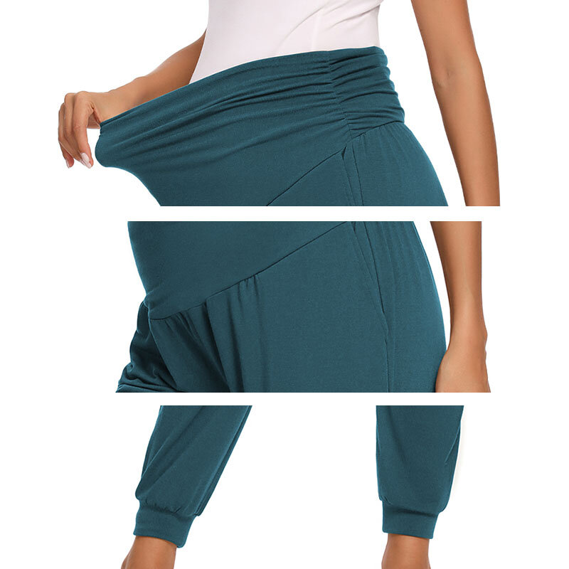 السراويل الأمومة النسائية على البطن بسط عالية الخصر الحمل Sweatpants مريحة الركض الركض مع جيوب