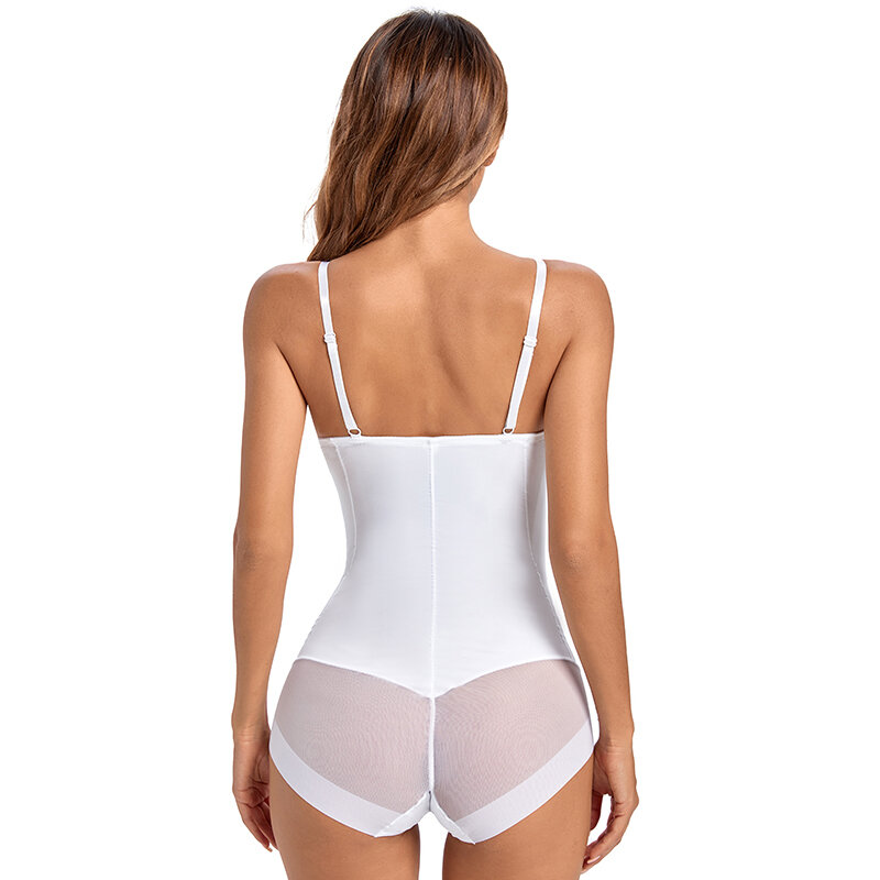 بدلة جسم بيضاء المشكل المرأة نحيل Bodycon رقيقة بلا أكمام ارتداءها مع Underwire الصدرية مثير (تصميم أصغر)