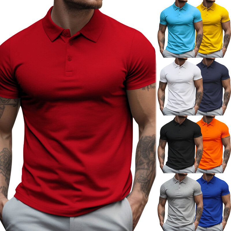 قميص بولو بأكمام قصيرة بطية صدر للرجال ، ياقة فضفاضة بحجم كبير ، لون سادة ، صيف ، جديد