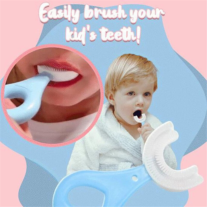 فرشاة أسنان للأطفال على شكل حرف U 360 درجة عضاضة للأسنان للرضع فرشاة أسنان من السيليكون للأطفال الصغار لتنظيف العناية بالفم