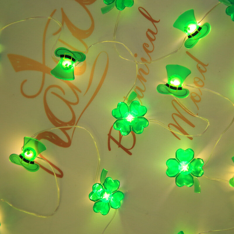 2 متر 20 LED سانت باتريك LED أضواء سلسلة الأيرلندية كرنفال الأخضر قبعة أربع أوراق البرسيم الزخرفية الملونة ضوء سلسلة