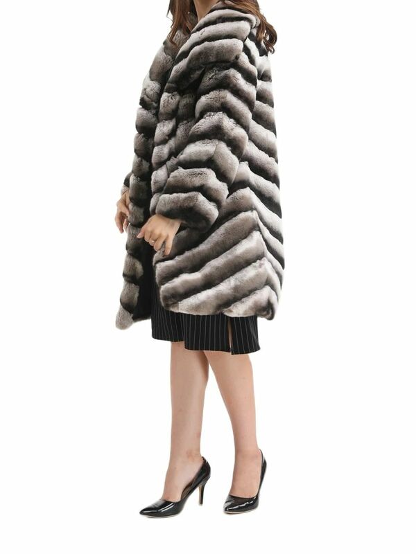 معطف فرو أرنب ريكس مخطط للنساء ، معطف طويل شينشيلا ، طية صدر كبيرة ، أكمام كاملة ، 2023 ، ملابس خارجية ، 1907011