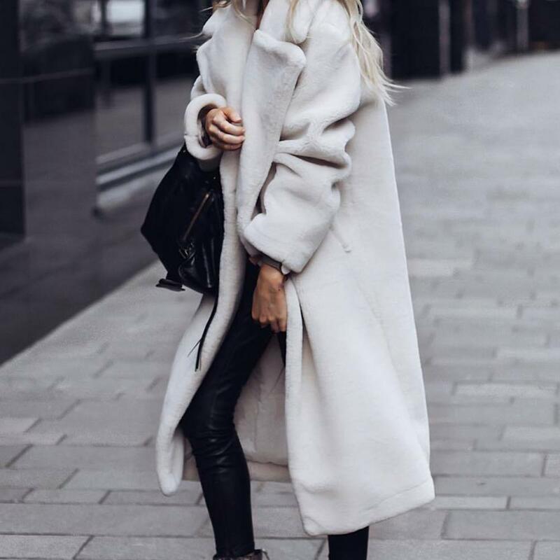 سترة معطف أفخم معطف طويل جذاب كم طويل جيد سترة طويلة معطف النساء الملابس الشتوية