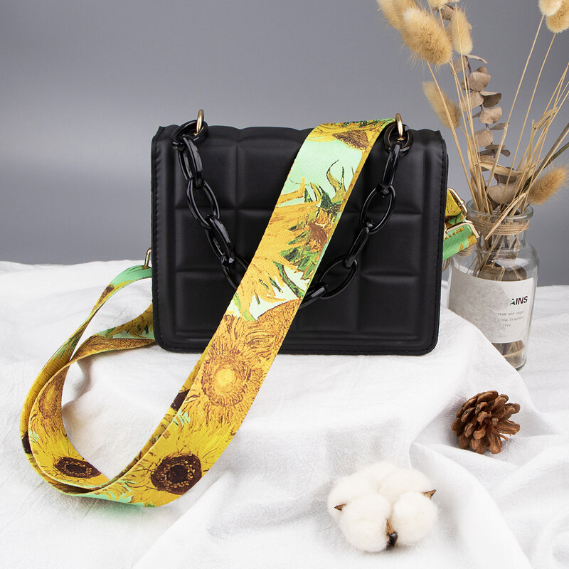 حزام حقيبة للتوصيل قابل للتعديل للسيدات ، فن فان جوخ ، أحزمة واسعة ، بديل مناسب لحقيبة اليد ، كروس بودي ، مشبك ذهبي ، ملحقات