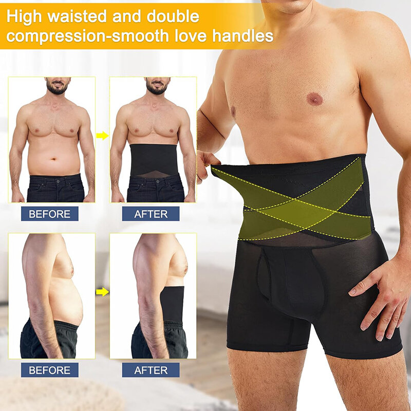 ملابس داخلية للرجال عالية الخصر للتنحيف ، شورت للتحكم في البطن ، مشد الجسم ، سراويل داخلية ضغط البطن ، بوكسر سلس ، ملابس داخلية قصيرة