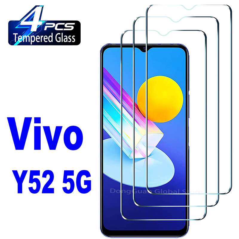 2/4 قطعة الزجاج المقسى ل فيفو Y52 5G Y52s Y52s-t1 واقي للشاشة زجاج عليه طبقة غشاء رقيقة